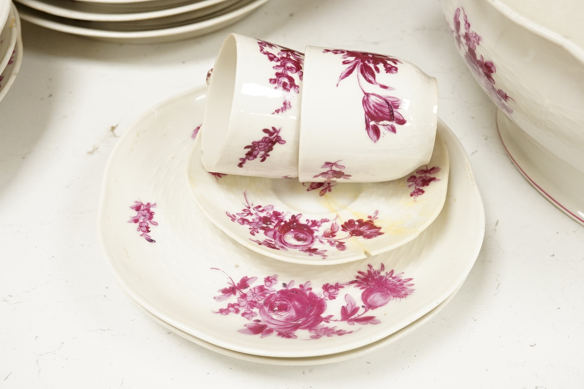 A Theodore Haviland, Paris, part dinner service, printed in puce monochrome